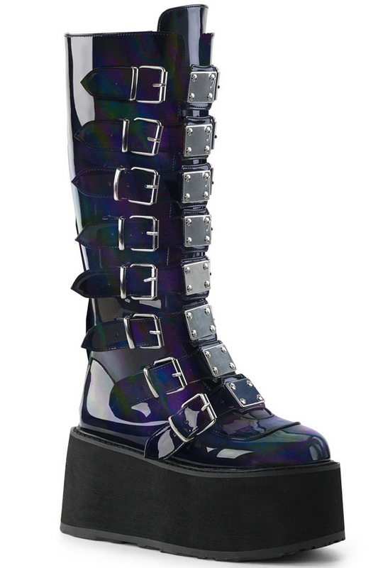 Black Holo Buckled Knee High Boot