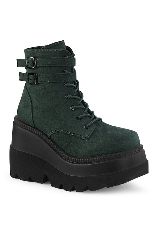 4 1/2" Stacked Wedge Emerald Vegan Suede Ankle Boots