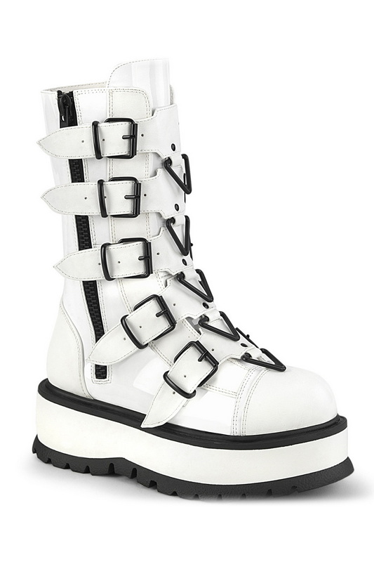 White Vegan Leather 2" Platform Lace Up Mid Calf Boot