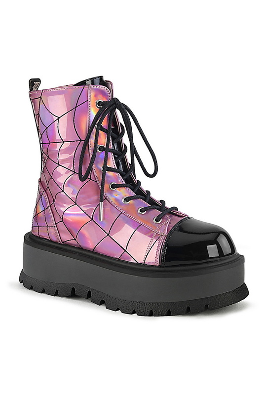 Pink Hologram 2" Platform Spiderweb Ankle Boot