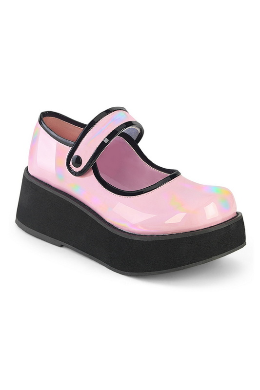 Pink Holo Patent Mary Jane Wedges