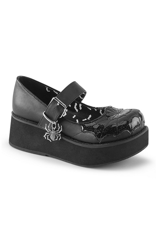 Black Vegan Leather & Patent Spider Maryjane