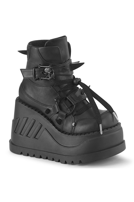 Black Vegan Leather 4 3/4" Wedge Platform Ankle Boot