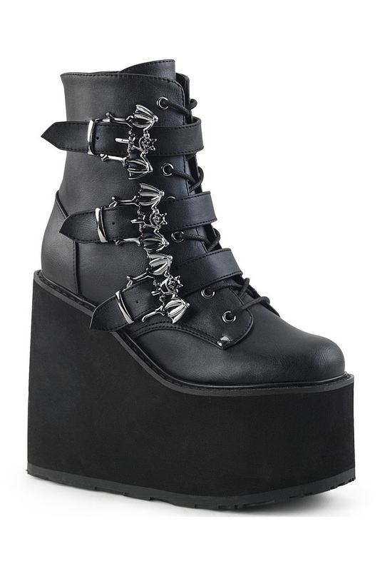 Black Vegan Leather 5 1/2" Wedge Platform Ankle Boot