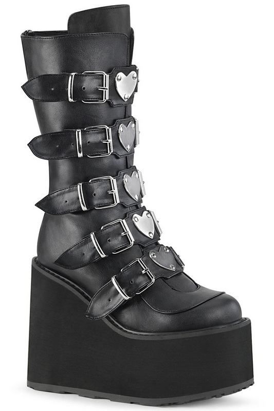 5 1/2" Platform Black Vegan Leather Mid-Calf Boots