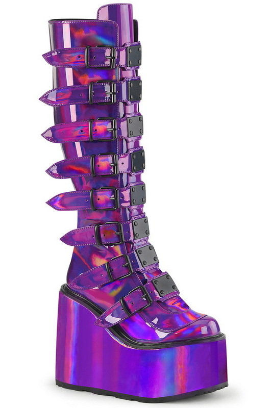 Purple Hologram 5 1/2" Platform Knee High Boot