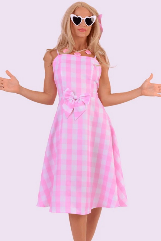 Plus Size Beach Barbiee Pink Plaid Dress Costume