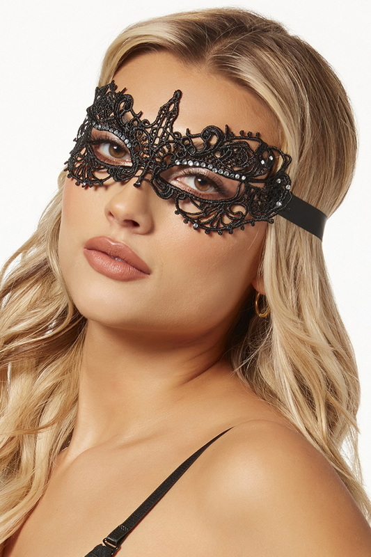 Black Lace & Rhinestone Mask