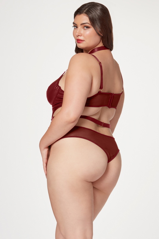 Plus Size Wine Midnight Love Vegan Leather Lingerie Teddy image 1