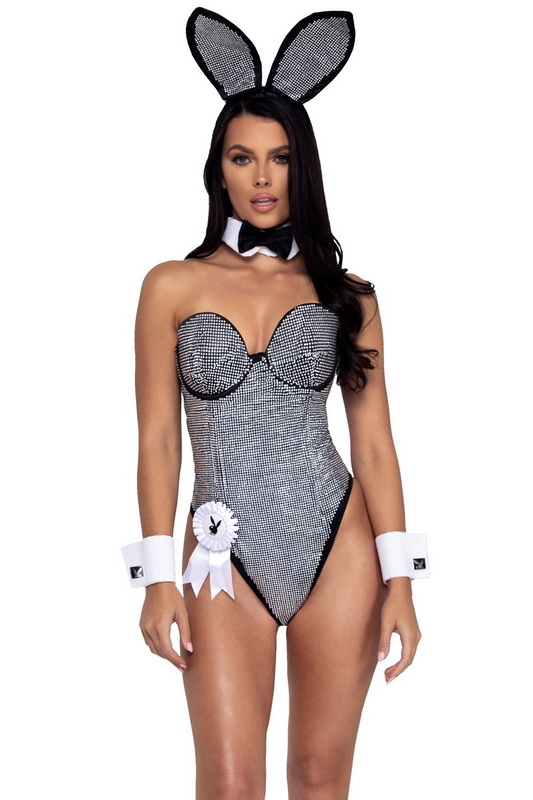 Black & Silver Playboy Rhinestone Bunny Halloween Costume