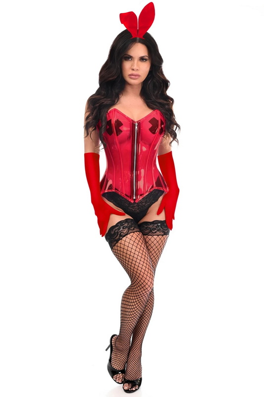 Plus Size Lavish Clear Red Sexy Bunny Corset Halloween Costume