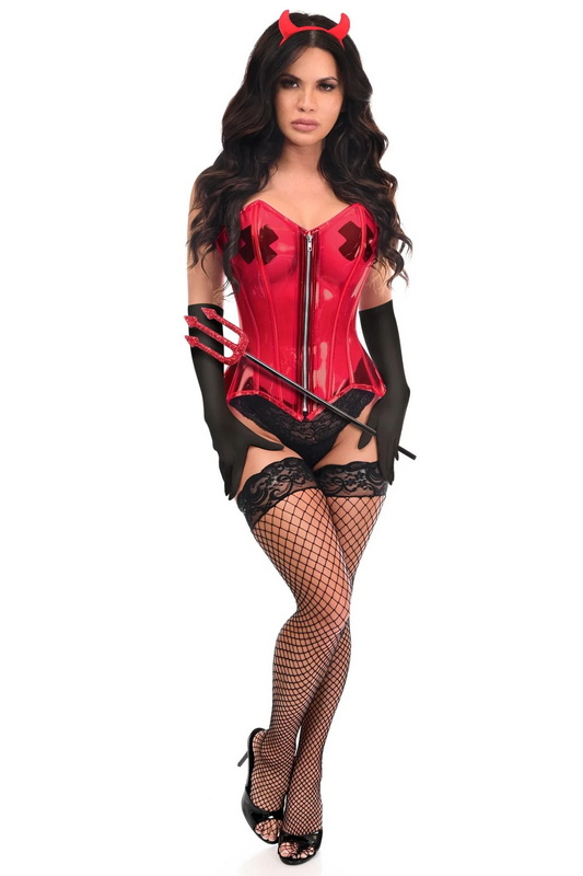 Lavish Clear Red Sexy Devil Corset Halloween Costume
