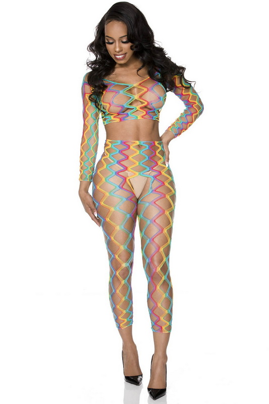 Rainbow Weave Crop Top Cami Set