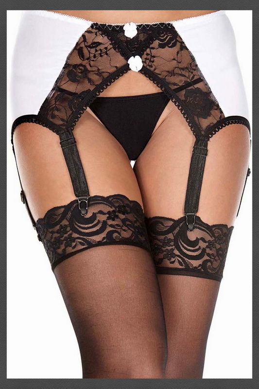 White Tuxedo Spandex Lycra Lace Garterbelt