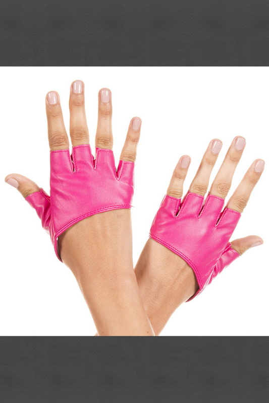 Hot Pink Short Faux Leather Fingerless Gloves