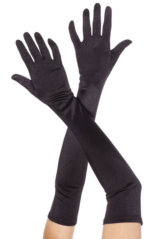 Classy Black Extra Long Satin Gloves