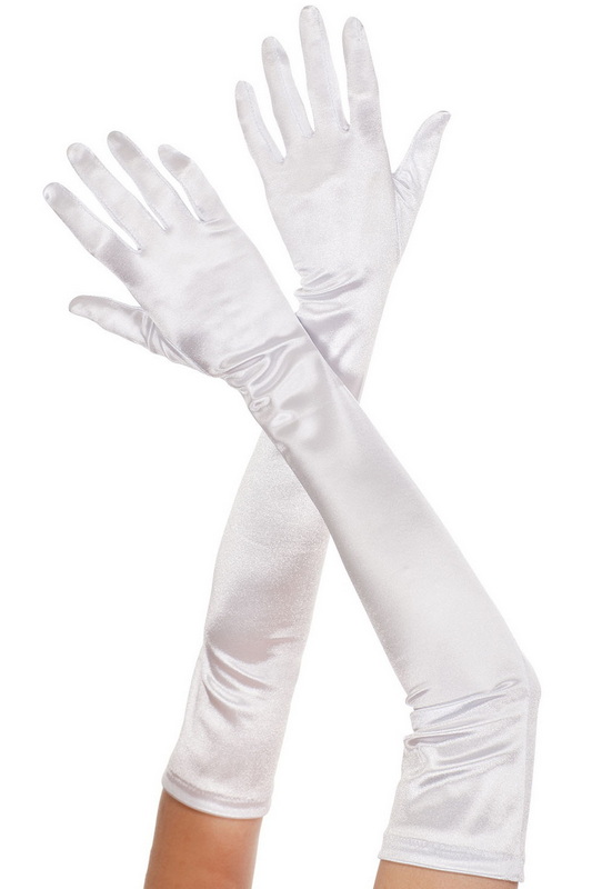 Classy White Extra Long Satin Gloves