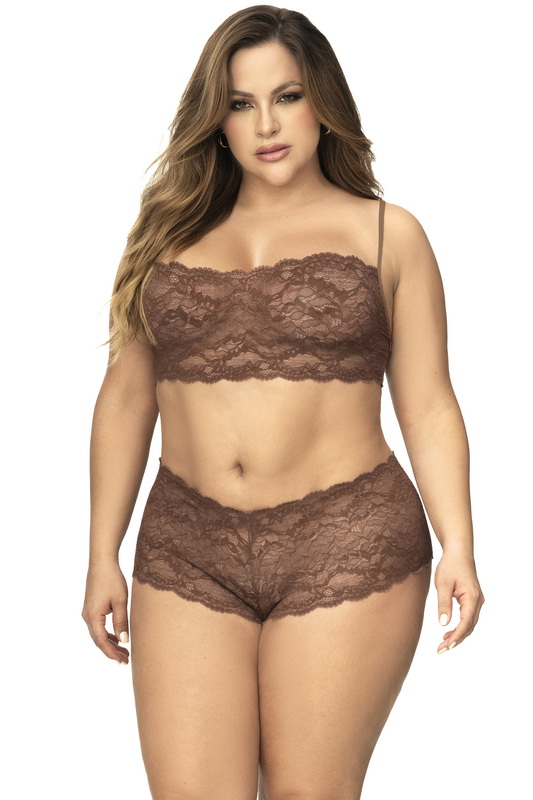 Plus Size Cocoa Two Piece Lace Bralette & Boy Short