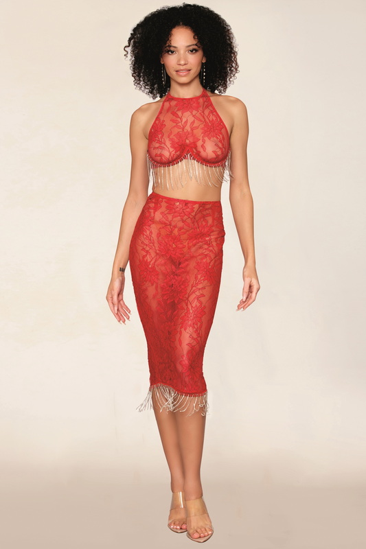 Ruby Lace Halter Bra & Skirt