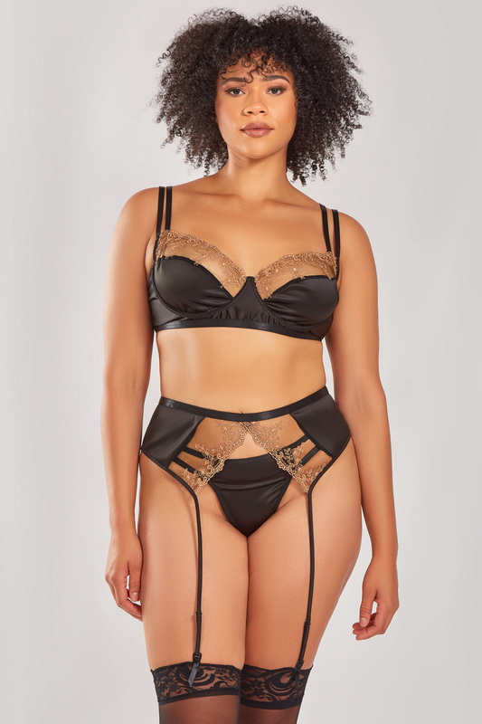 Plus Size Black Sexy Salma Bra & Garter Set