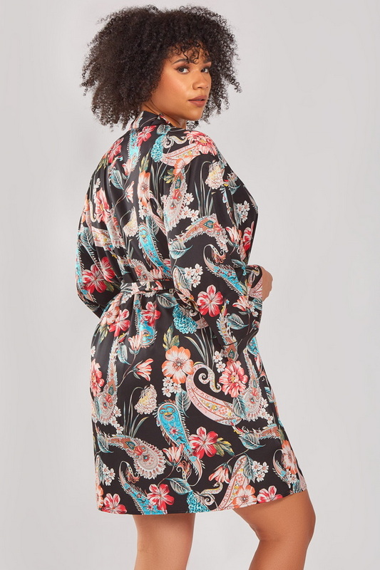 Plus Size Taylor's Black Tropical Lingerie Robe image 2