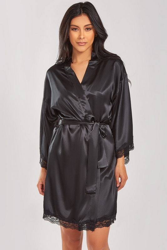 Leia's Black Satin Lingerie Robe - Spicy Lingerie