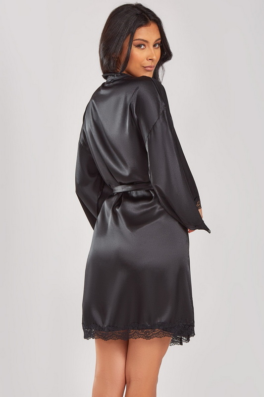 Leia's Black Satin Lingerie Robe - Spicy Lingerie