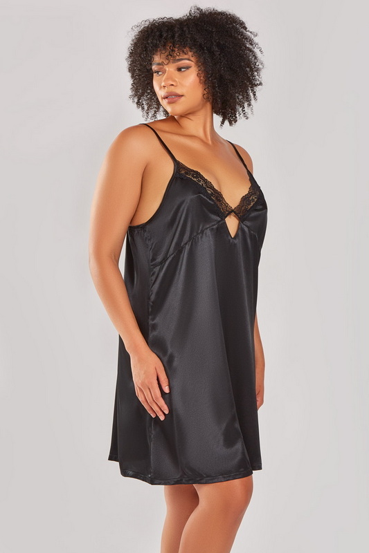 Plus Size Leia's Black Satin Lingerie Chemise image 1