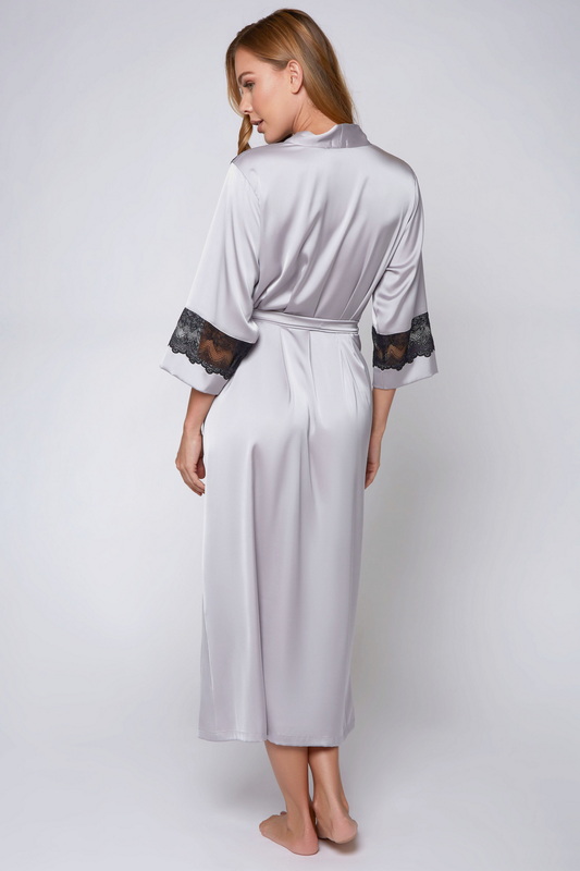 Tess's Long Silver Satin Lingerie Robe image 1