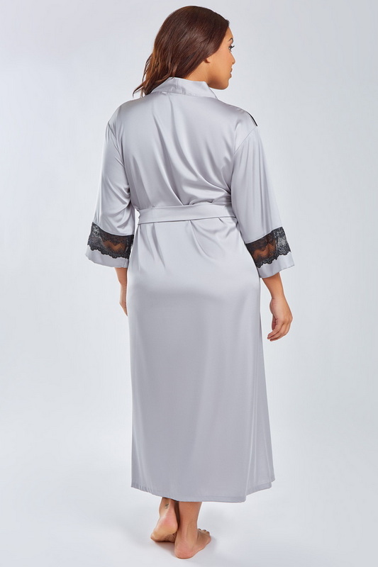 Plus Size Tess's Long Silver Satin Lingerie Robe image 2