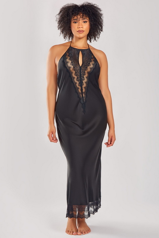 Plus Size Tess's Long Black Satin Gown