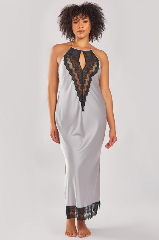 Plus Size Tess's Long Silver Satin Gown