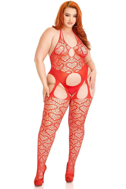 Plus Size Red Heart Net Suspender Bodystocking image 1