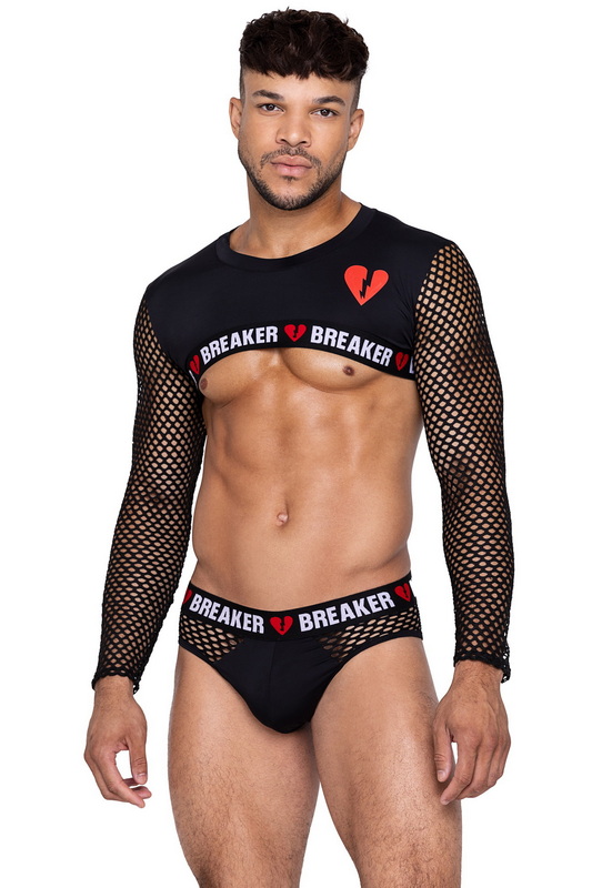 Men's Black & Red Heartbreaker Crop Top