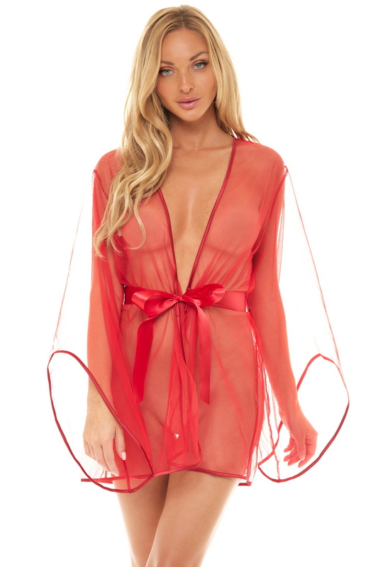 Red Sheer Mesh Lingerie Robe image 2