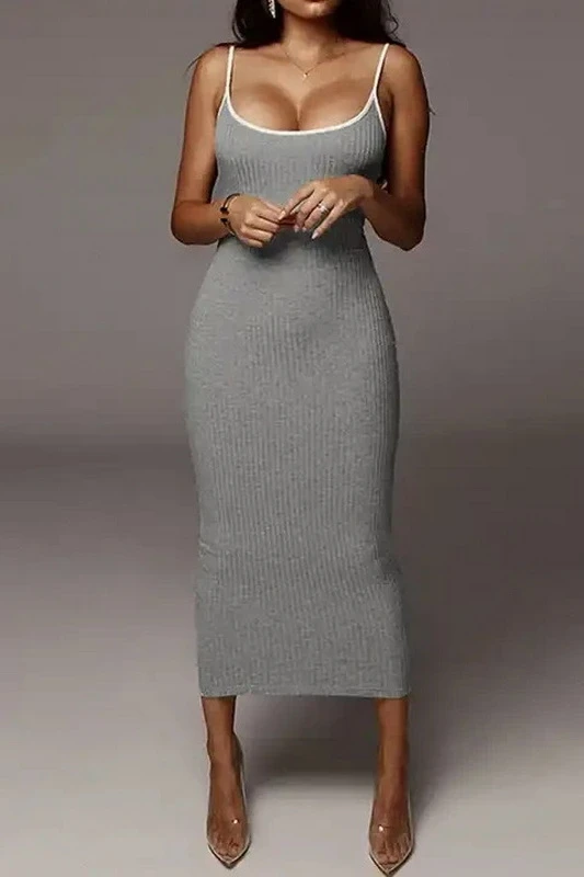 Grey Ribbed Long Knit Dress image 1