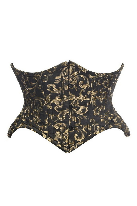 Top Drawer Black & Gold Brocade Double Steel Boned Mini Cincher Corset