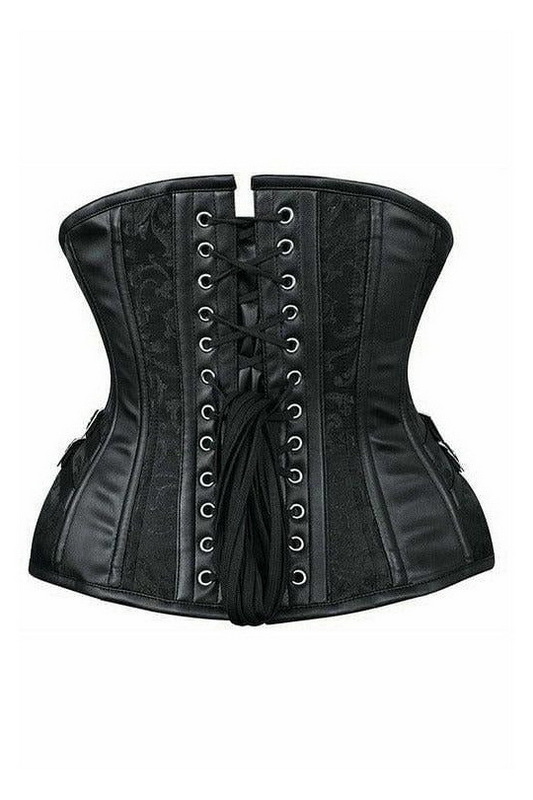 Plus Size Top Drawer Black Brocade Steel Boned Underbust Buckled Corset image 1