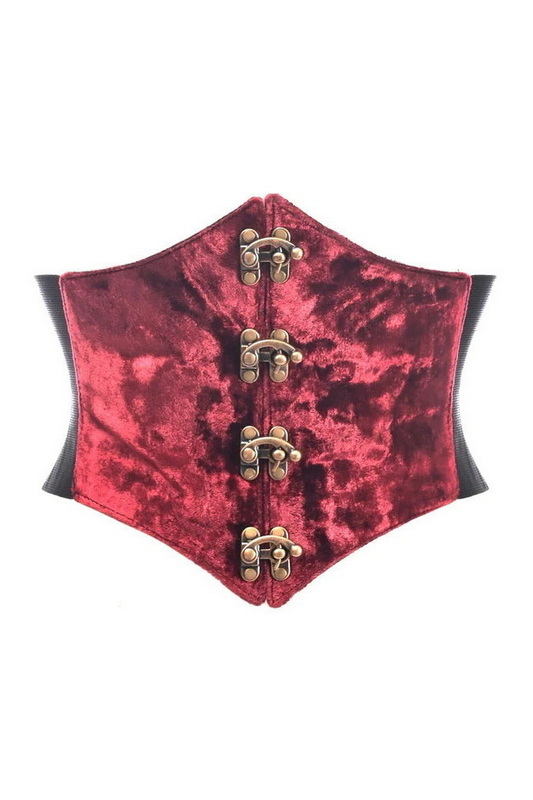 Plus Size Lavish Dark Red Crushed Velvet Clasp Corset Belt Cincher