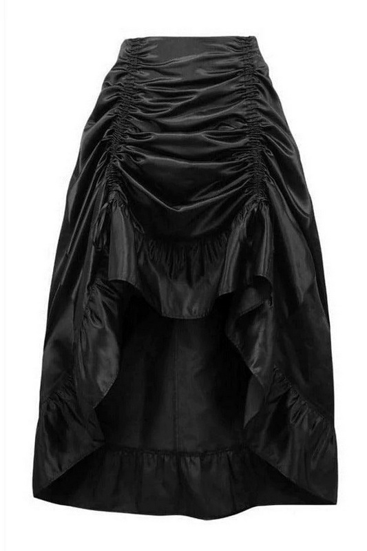 Plus Size Black Satin Hi Low Ruched Ruffle Skirt
