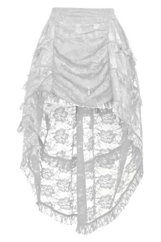 White Lace Ruched Front High Low Lace Skirt