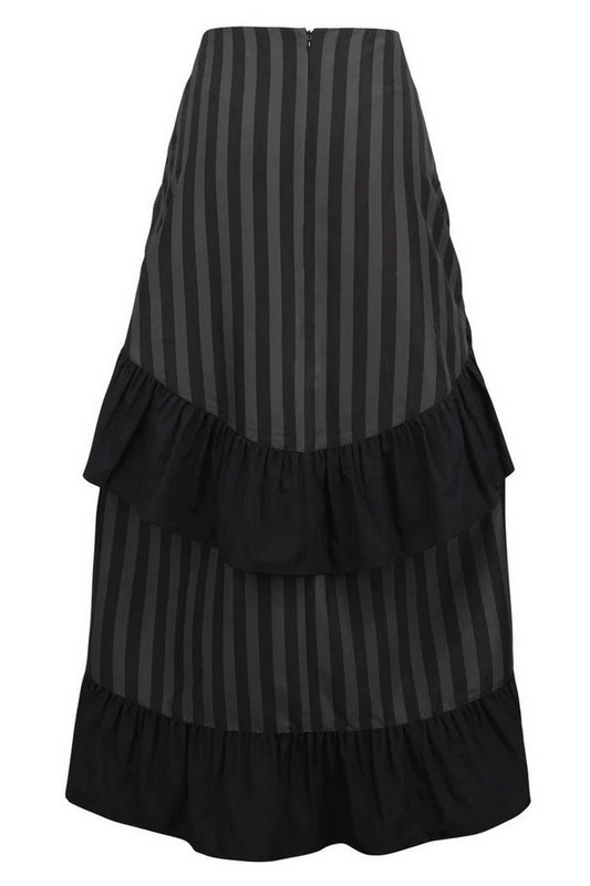 Plus Size Black & Grey Stripe Satin Adjustable High Low Skirt image 2