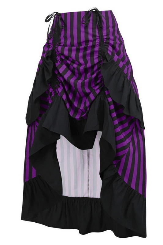 Black & Purple Stripe Satin Adjustable High Low Skirt image 1