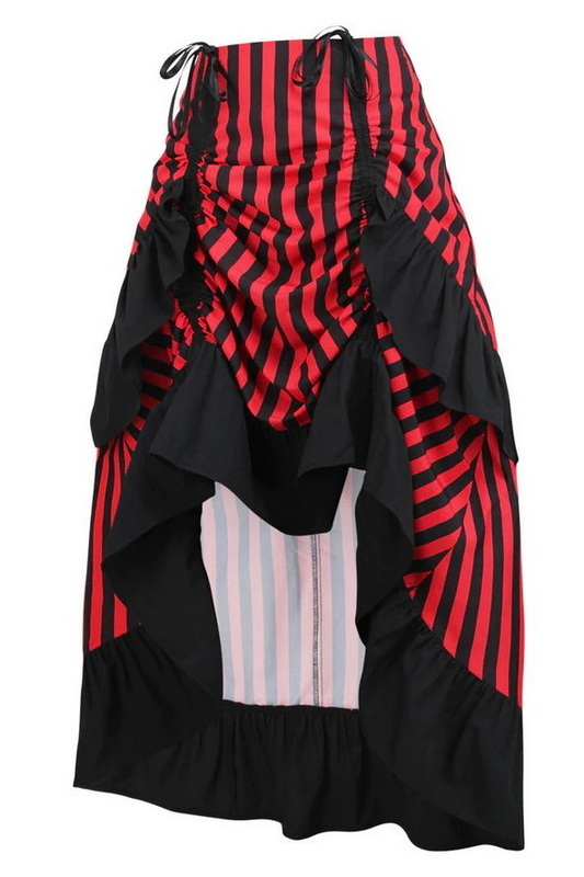 Plus Size Black & Red Stripe Satin Adjustable High Low Skirt image 1