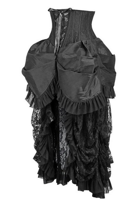 Plus Size Top Drawer Steel Boned Black Lace Victorian Bustle Underbust Corset Dress image 1