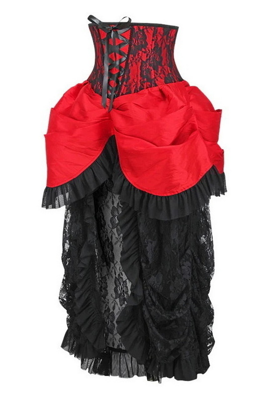 Top Drawer Steel Boned Red & Black Lace Victorian Bustle Underbust Corset Dress image 1