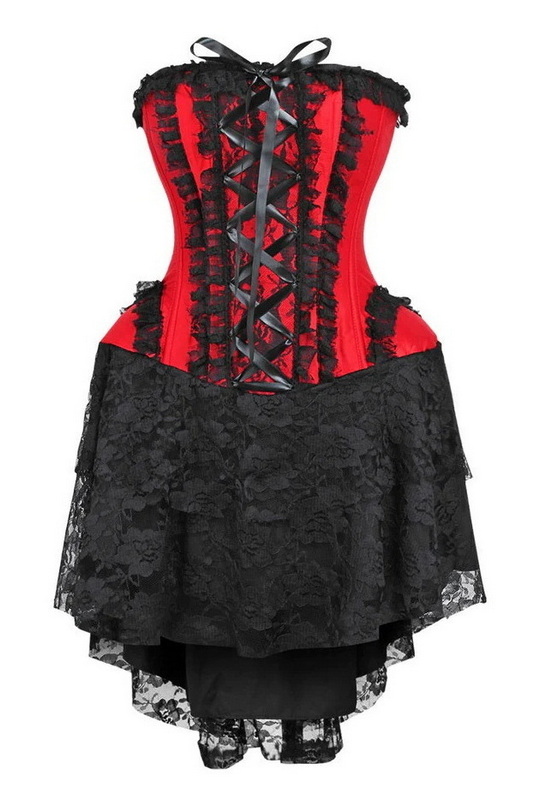 Top Drawer Steel Boned Strapless Red & Black Lace Victorian Corset Dress