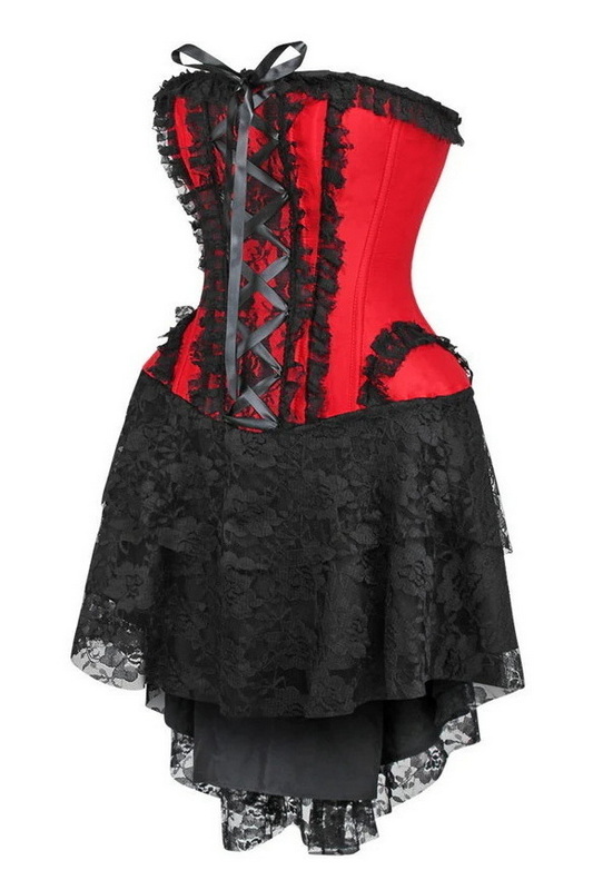 Top Drawer Steel Boned Strapless Red & Black Lace Victorian Corset Dress image 1
