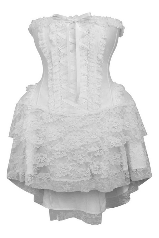 Plus Size Top Drawer Steel Boned Strapless White Lace Victorian Corset Dress