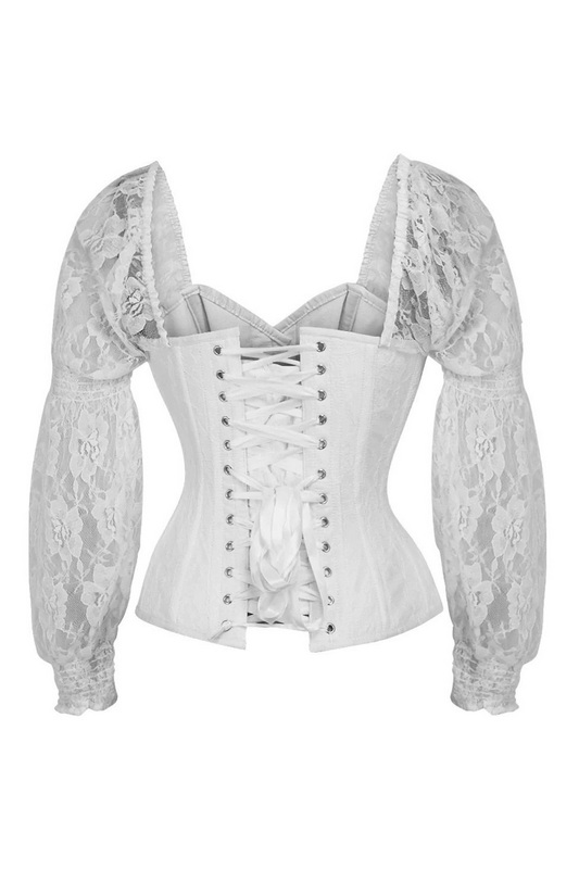 Top Drawer White & White Lace Steel Boned Long Sleeve Corset image 2